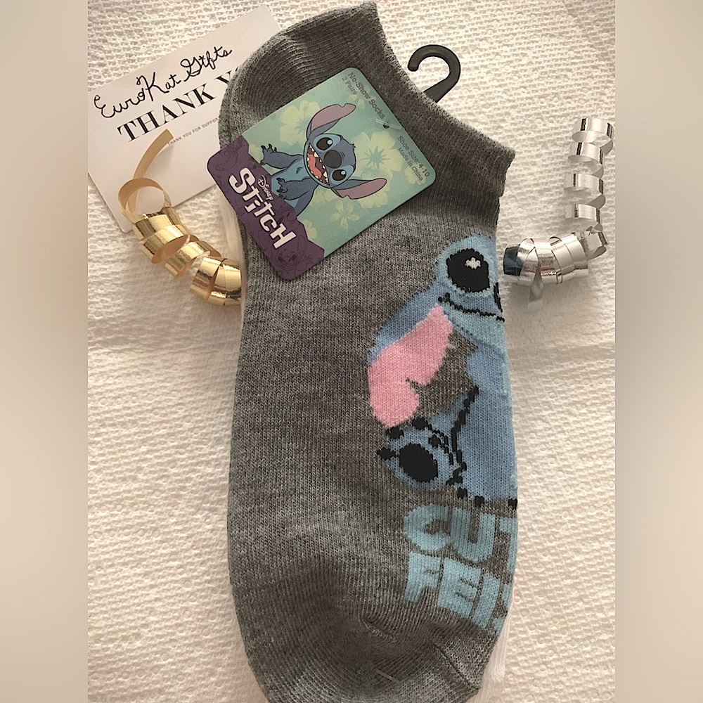 DISNEY Stitch No show Socks 1 pair NEW size 4-10 Grey, Pink Grey Cute Trending